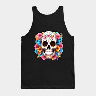 Colorful Floral Sugar Skull Day Of The Dead Tank Top